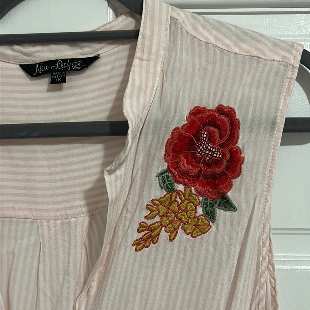 Pink Striped Top with Red Floral Detail